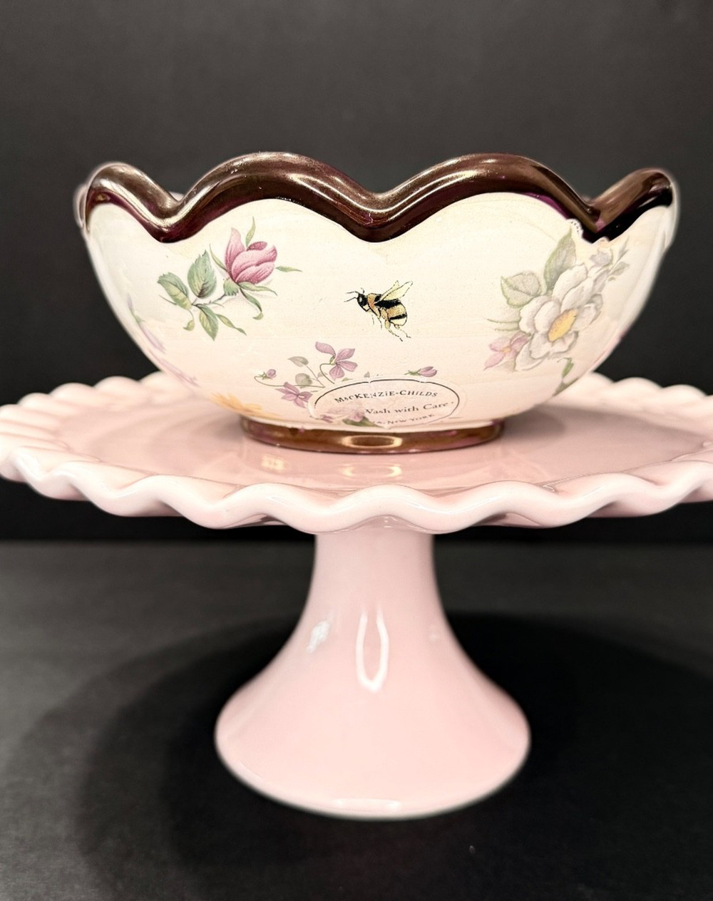MacKenzie-Childs Chelsea Luster Retired Scalloped Rose Gold Trim 7" Bowl 2005